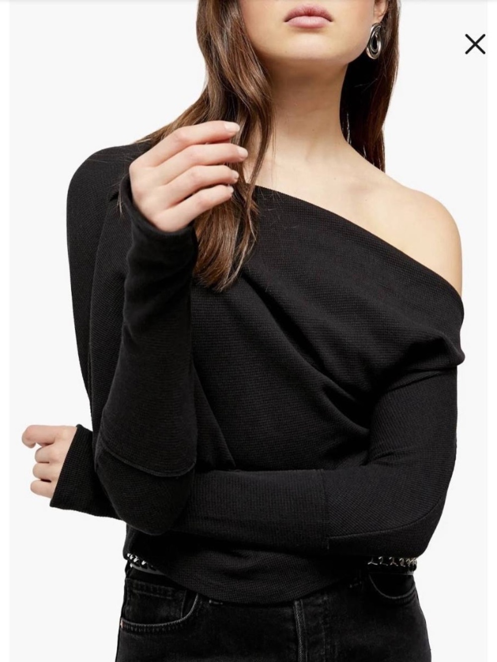 NWT Free People We The Free Black Off Shoulder Fuji Thermal Top - Size XL